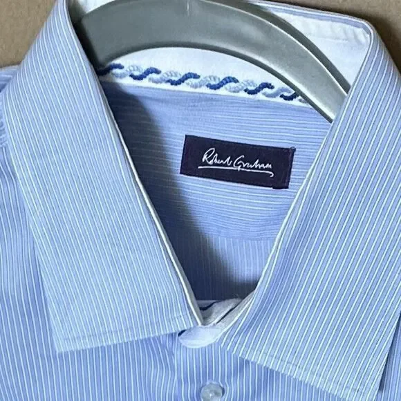 Mens Robert‎ Graham 43/ 17 Striped Button Down Long Sleeve Dress Shirt - Picture 5 of 7